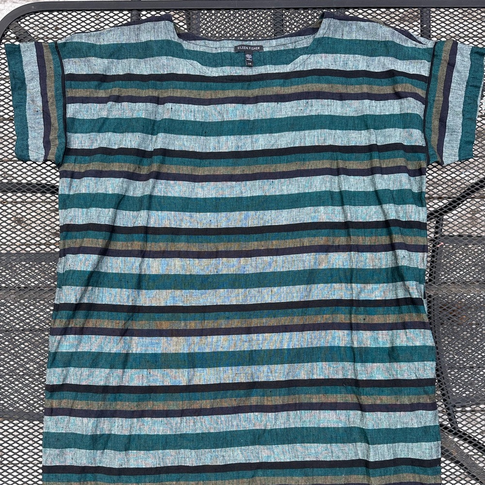 EILEEN FISHER organic linen striped dress. Size LARGE